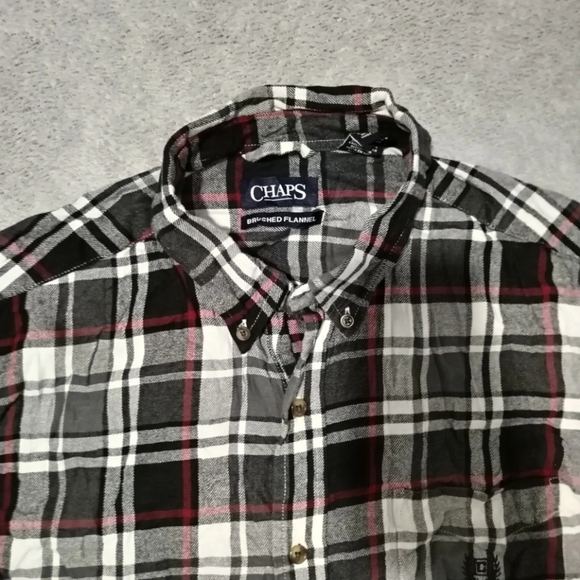 Chaps Shirt Mens L Combat Grey Flannel Plaid Embroidered Logo Button Down Pocket - Picture 8 of 13